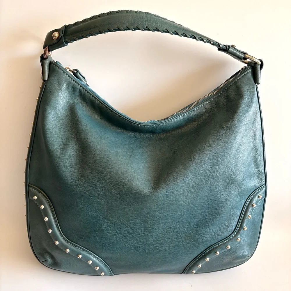 Michael Kors Teal Leather Studded Shoulder Bag